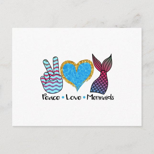 Peace Love Mermaids Cool T Shirt Postcard (Front)