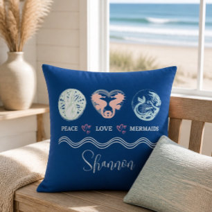 Peace Love Mermaids Personalized Square Pillow