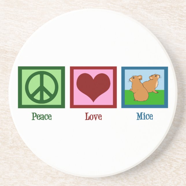 Peace Love Mice Sandstone Coaster (Front)