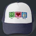 Peace Love Midwife Trucker Hat<br><div class="desc">A peace sign,  heart,  and a picture of a cute elephant carrying a baby symbolizing midwives.</div>