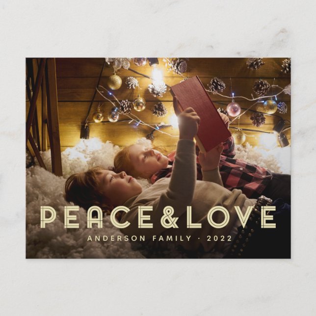 Peace & Love Modern Simple Typography Holiday Postcard (Front)