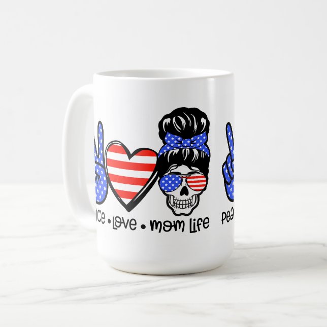 Peace Love Mom Life Coffee Mug (Front Left)