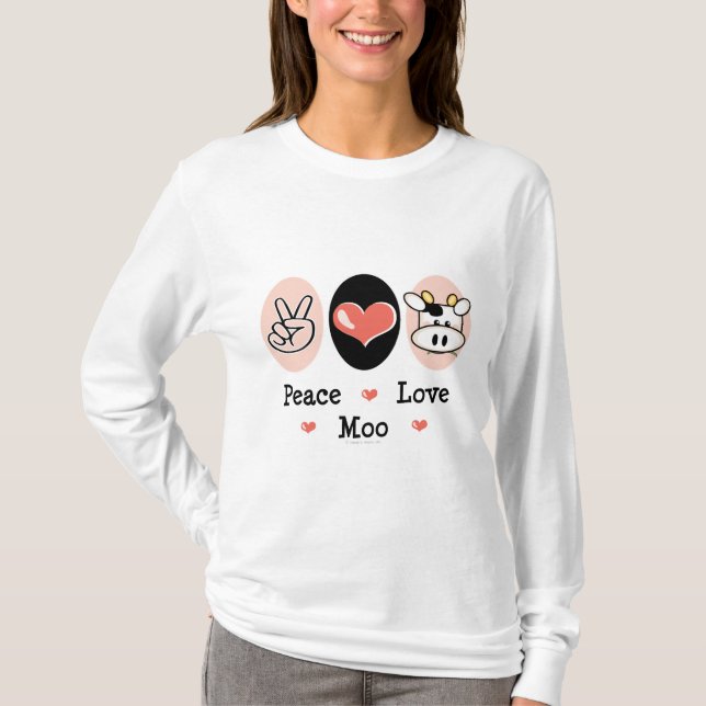 Peace Love Moo Cow Hoodie T-Shirt (Front)