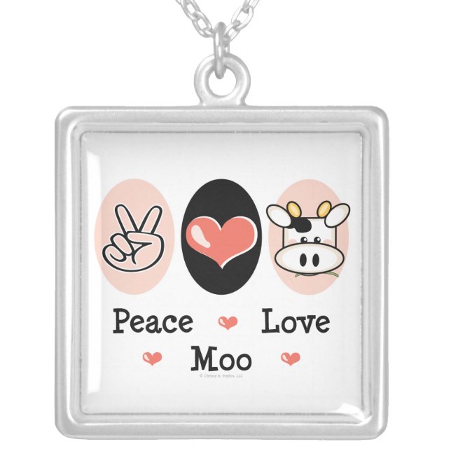 Peace Love Moo Cow Necklace (Front)