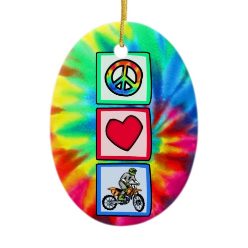 Peace, Love, Motocross Ceramic Ornament