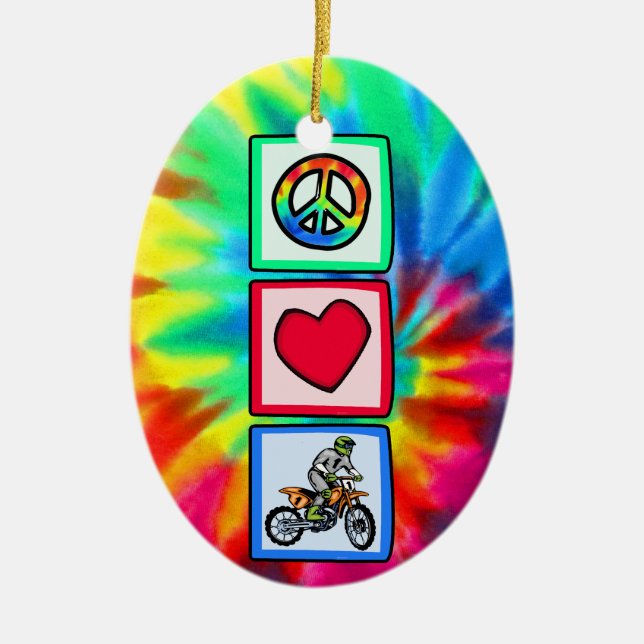 Peace, Love, Motocross Ceramic Ornament (Front)