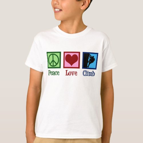 Peace Love Mountain Climbing Kids T_Shirt