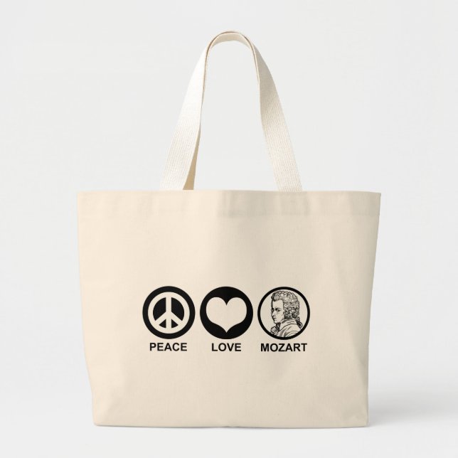 Peace Love Mozart Large Tote Bag (Front)