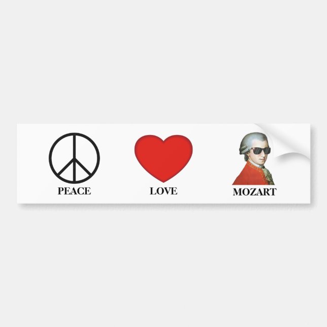 Peace Love Mozart - Musical Bumper Sticker! Bumper Sticker (Front)