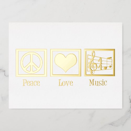 Peace Love Music Beautiful Musician Gold Foil Holiday Postcard