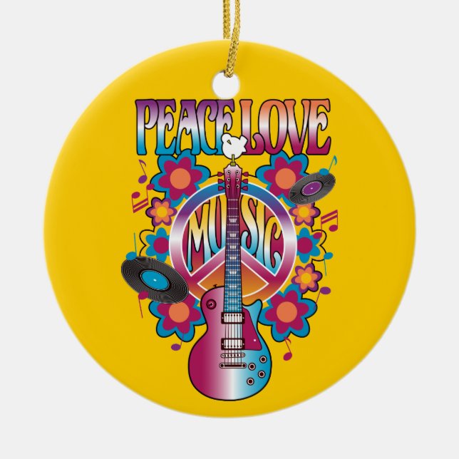 Peace-Love-Music Ceramic Ornament (Front)