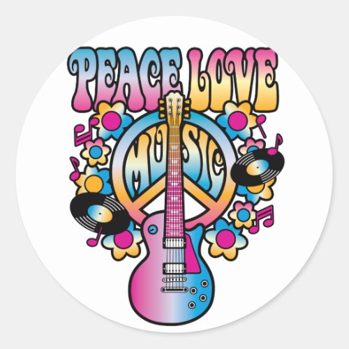 Peace Love Music Classic Round Sticker