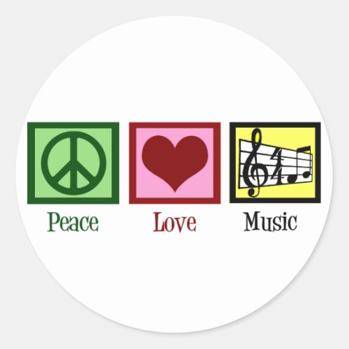 Peace Love Music Classic Round Sticker