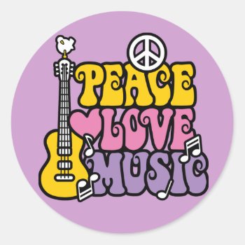 Peace-love-music Classic Round Sticker by Lisann52 at Zazzle