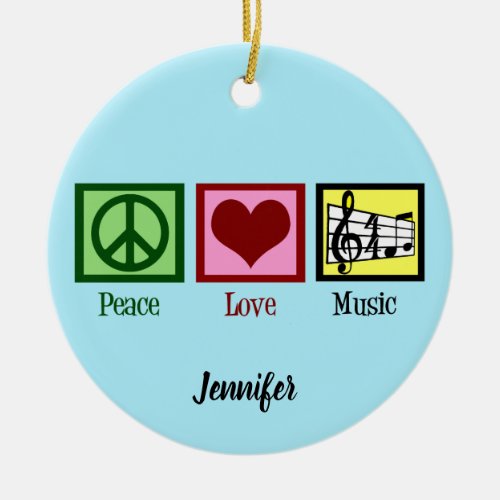 Peace Love Music Custom Christmas Ceramic Ornament