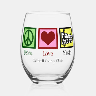 Peace Love Music Custom Cute Musician Stemless Wine Glass