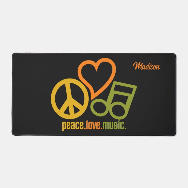Peace Love Music custom name Desk Mat (Front)