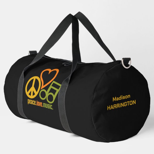 Peace Love Music custom name Duffle Bag (Left Corner)