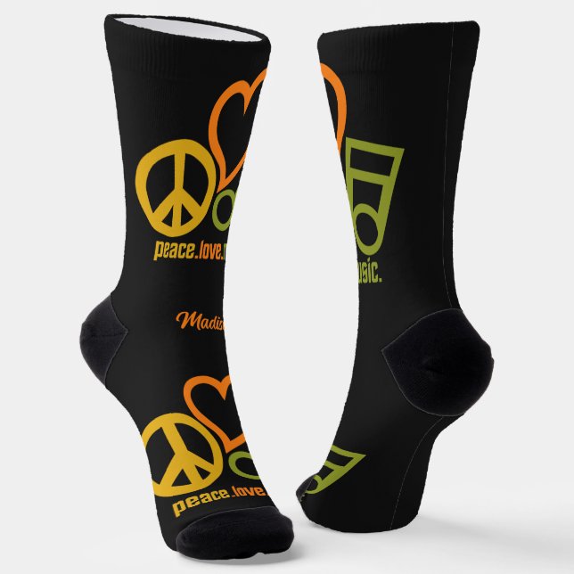 Peace Love Music custom name Socks (Angled)