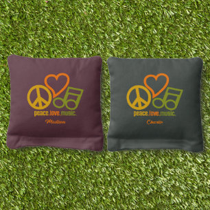 Peace Love Music custom names Cornhole Bags
