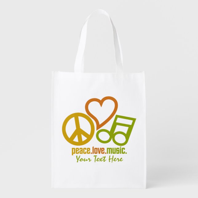 Peace-Love-Music custom reusable bag (Front)