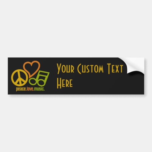 Peace Love Music custom text  color bumpersticker Bumper Sticker