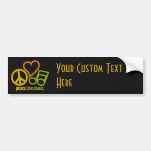 Peace Love Music custom text & colour bumpersticke Bumper Sticker