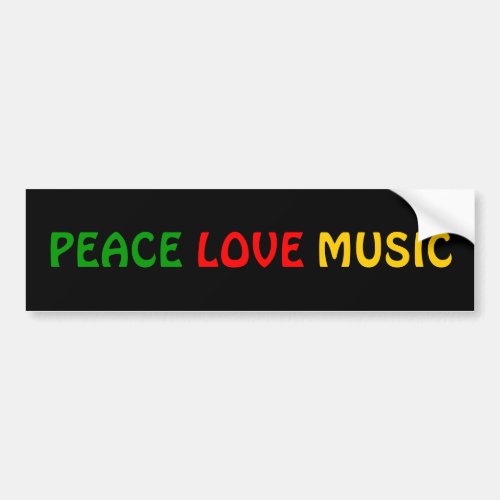 Peace Love Music Green Red Gold Bumper Sticker