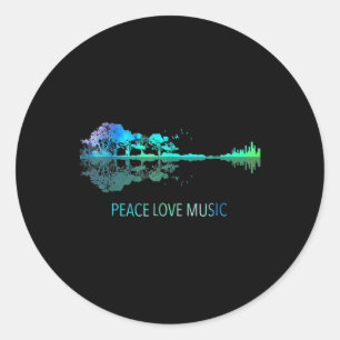 Peace Love Music Guitar Lake Shadow Hippie Musicia Classic Round Sticker