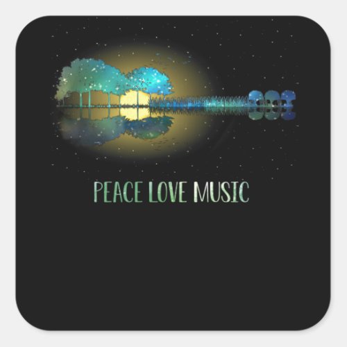 Peace Love Music Guitar Lake Shadow Hippie Square Sticker