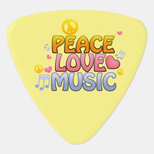 Peace love music guitar pick with images of heart guitar pick