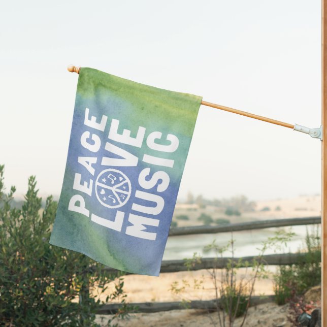 Peace Love Music House Flag (Insitu (Back))