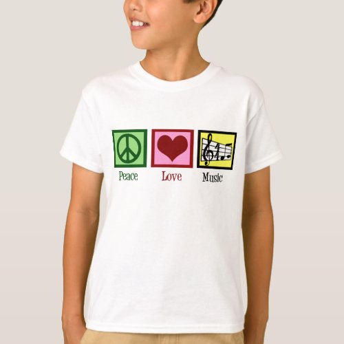 Peace Love Music Kids T_Shirt