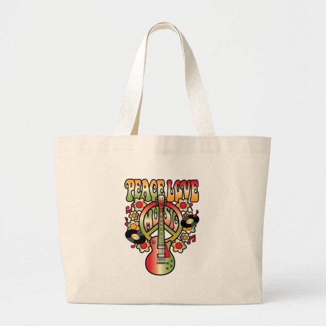 Peace-Love-Music Large Tote Bag (Front)