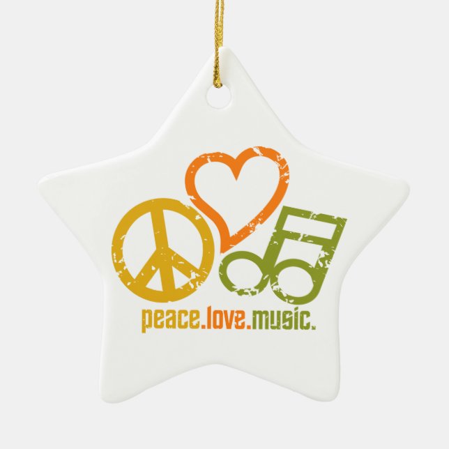 Peace Love Music ornament, customizable Ceramic Ornament (Front)
