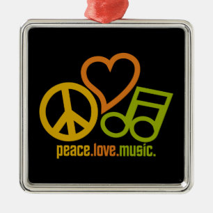 Peace Love Music ornament, customizable Metal Ornament