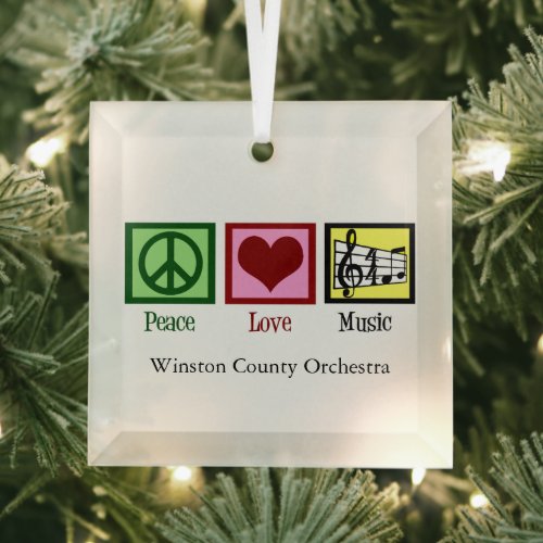 Peace Love Music Personalized Christmas Glass Ornament
