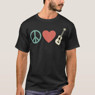 Peace Love Music Retro Hippie Guitar T-Shirt