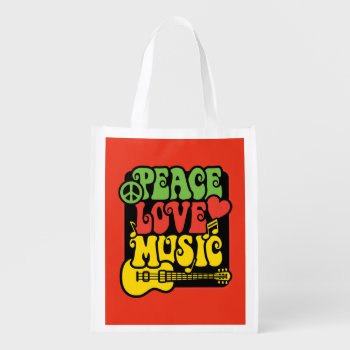 Peace Love Music Reusable Shopping Bag by Lisann52 at Zazzle