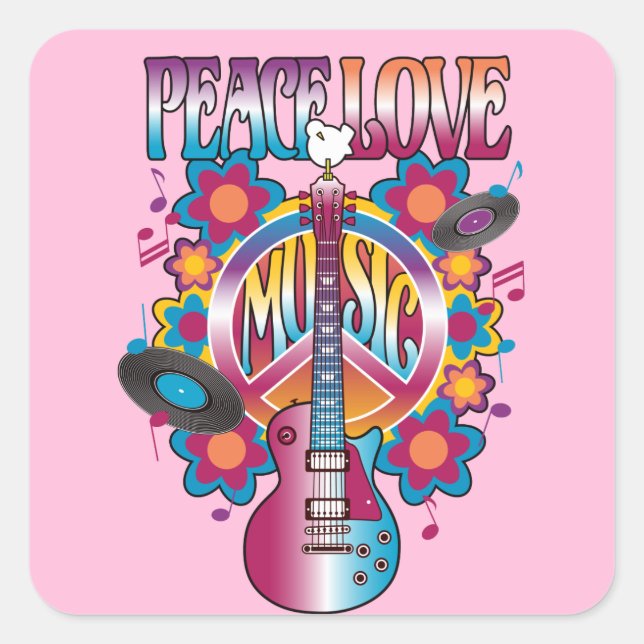 Peace-Love-Music Square Sticker (Front)