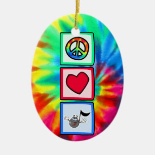 Peace, Love, Music; Tie Dye Ceramic Ornament