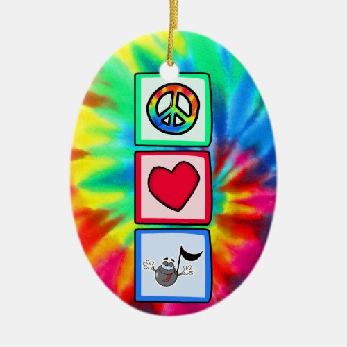 Peace Love Music Tie Dye Ceramic Ornament