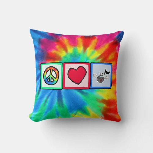 Peace Love Music Tie Dye Throw Pillow