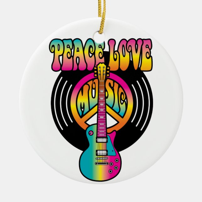 Peace-Love-Music-Vinyl Ceramic Ornament (Front)