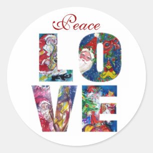 PEACE - LOVE MUSICAL SANTA XMAS PARTY CLASSIC ROU ROUND STICKER