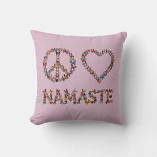 Peace Love Namaste - Pink Butterfly Art Print Throw Pillow