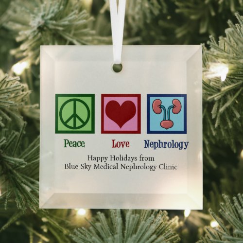 Peace Love Nephrology Nephrologist Christmas Glass Ornament