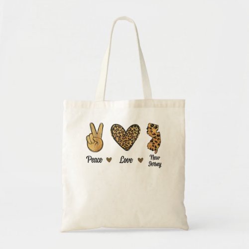 Peace Love New Jersey Leopard Flag Map Souvenirs M Tote Bag