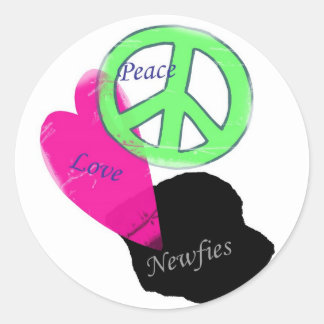 Peace Love & Newfies Classic Round Sticker