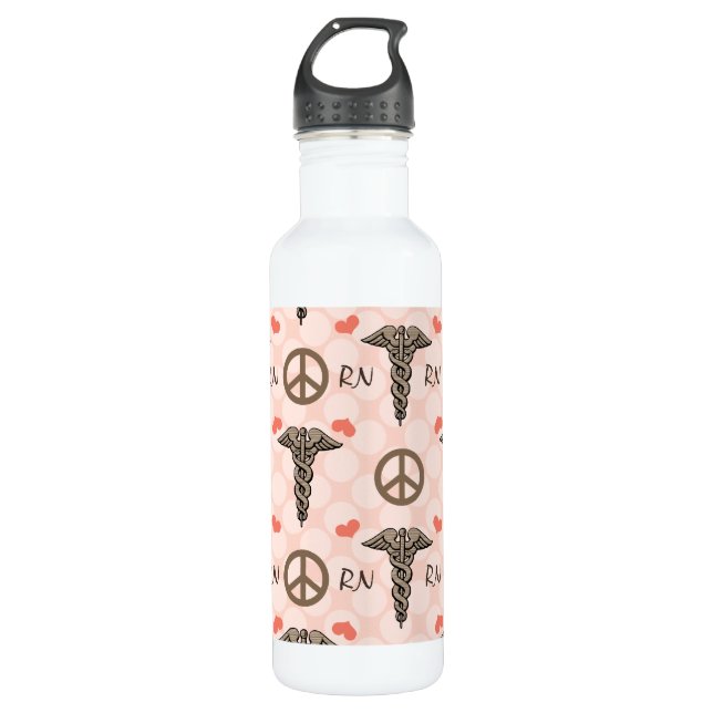 Peace Love Nurse Caduceus RN BPA Free Stainless Steel Water Bottle (Front)